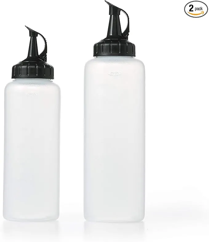 OXO Good Grips Chef’s Squeeze Bottles – 5-Pack, Clear/Black, 12oz