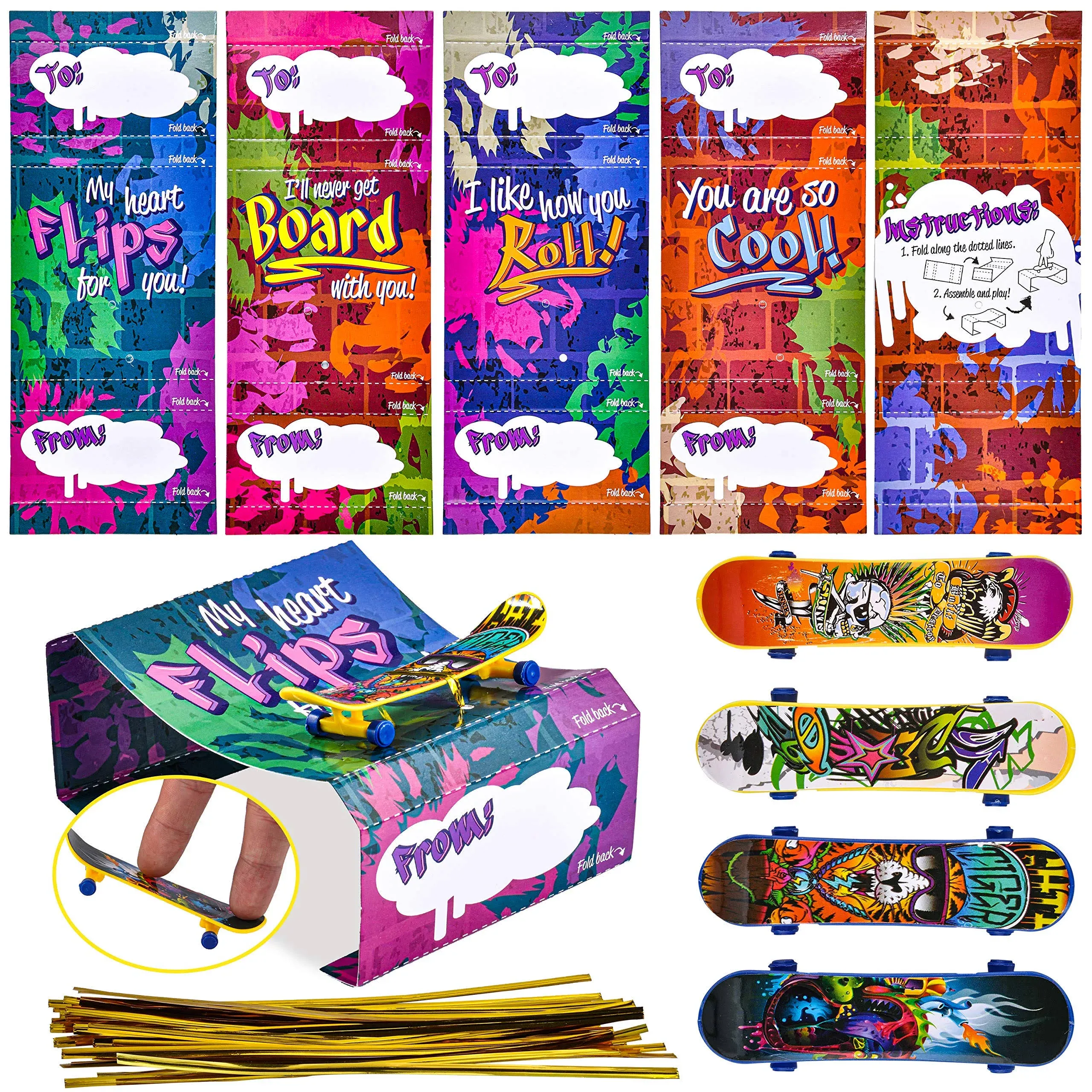 28 Pcs Valentines Day Cards with Finger Skateboards for Kids Valentine Party