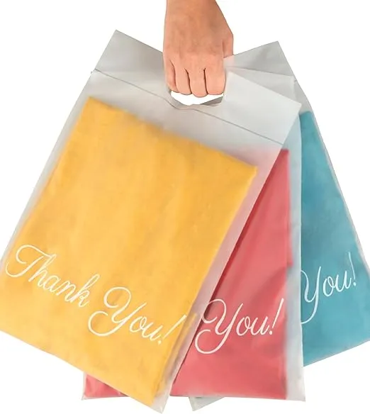 Frosted T-Shirt Packaging 12x15, 50 pack Thank You Bags for Packaging, Shipping Bags with Handles for Small Businesses, Poly Mailers