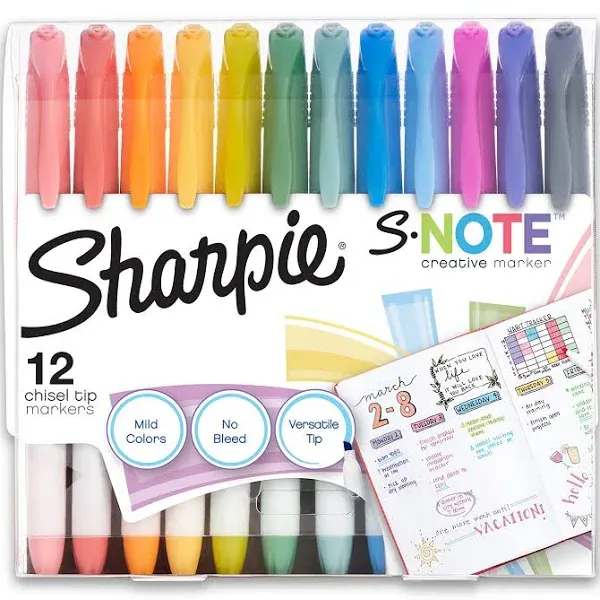 Sharpie S- Note Creative Markers Highlighters Assorted Colors Chisel Tip 24 Count