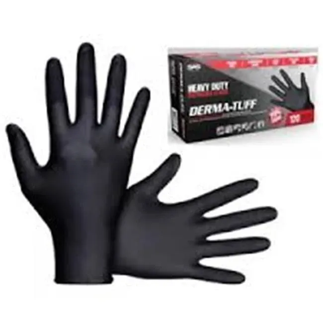 SAS Safety Derma-Tuff Nitrile Disposable Gloves Medium Black Powder Free 120 pk