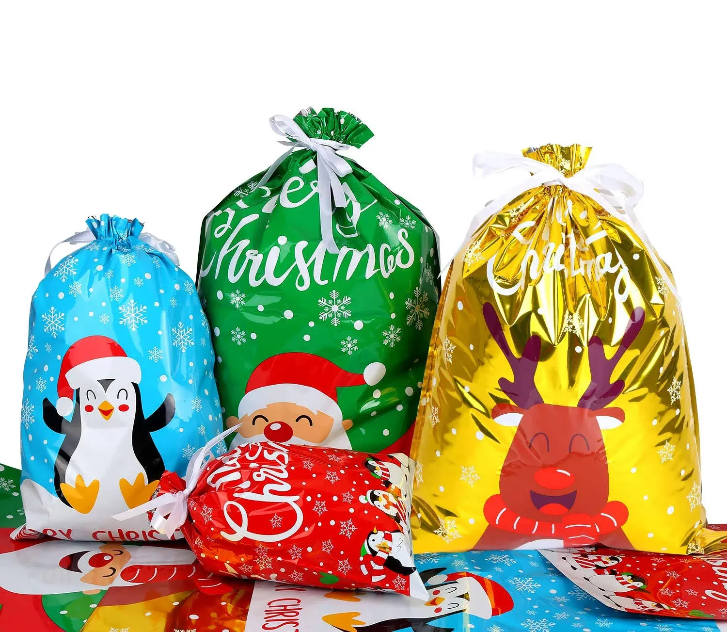 STEFORD 30PCS Christmas Drawstring Gift Bags,Lager Size Xmas Gift Wrapping Goodies Bags