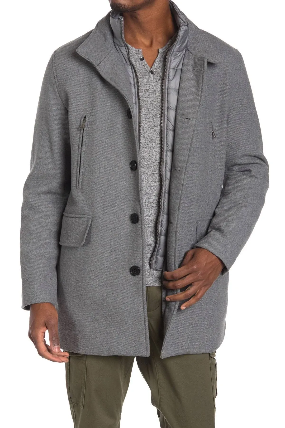 Cole Haan Men's Wool Twill Topper Coat with Water Resistant Bib