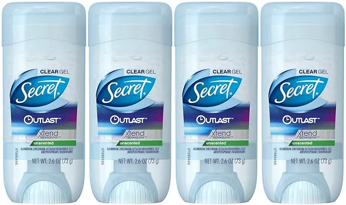 Secret Outlast Xtend Antiperspirant Deodorant, Clear Gel, Unscented, 2.6 Ounce (Pack of 4)