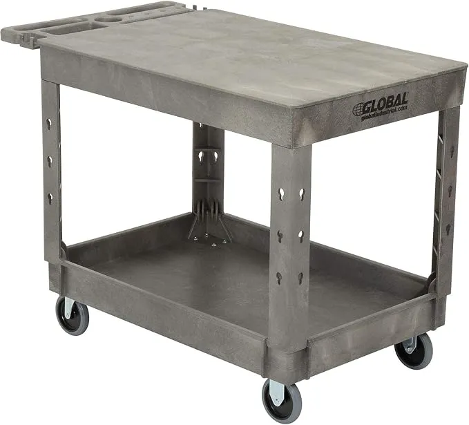 Global Industrial 800298 Plastic 2 Flat Shelf Service & Utility Cart,