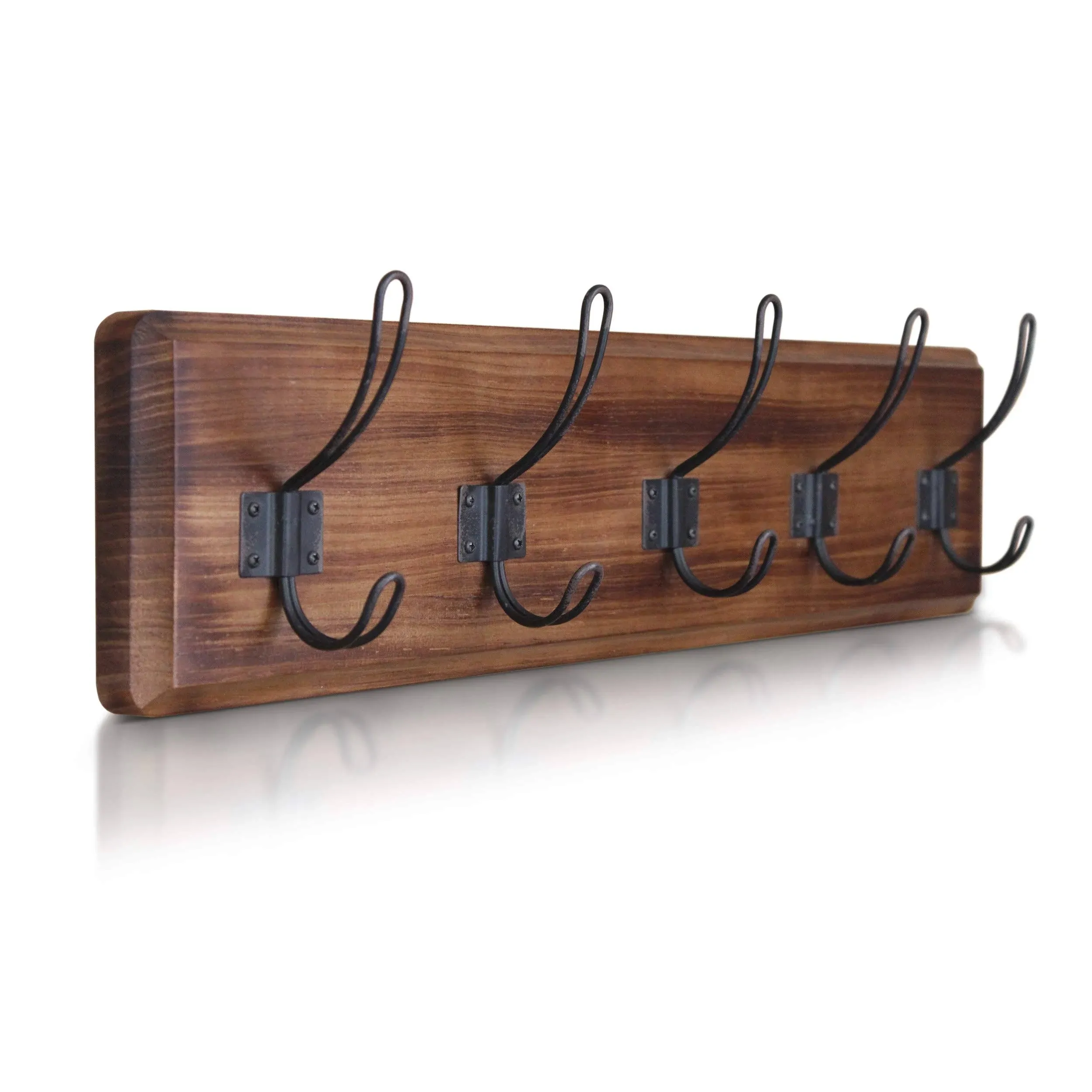 Rustic Coat Rack with 5 Hooks – Rustic Brown Wall Mounted 24&#034; Coat Rack - Sol...