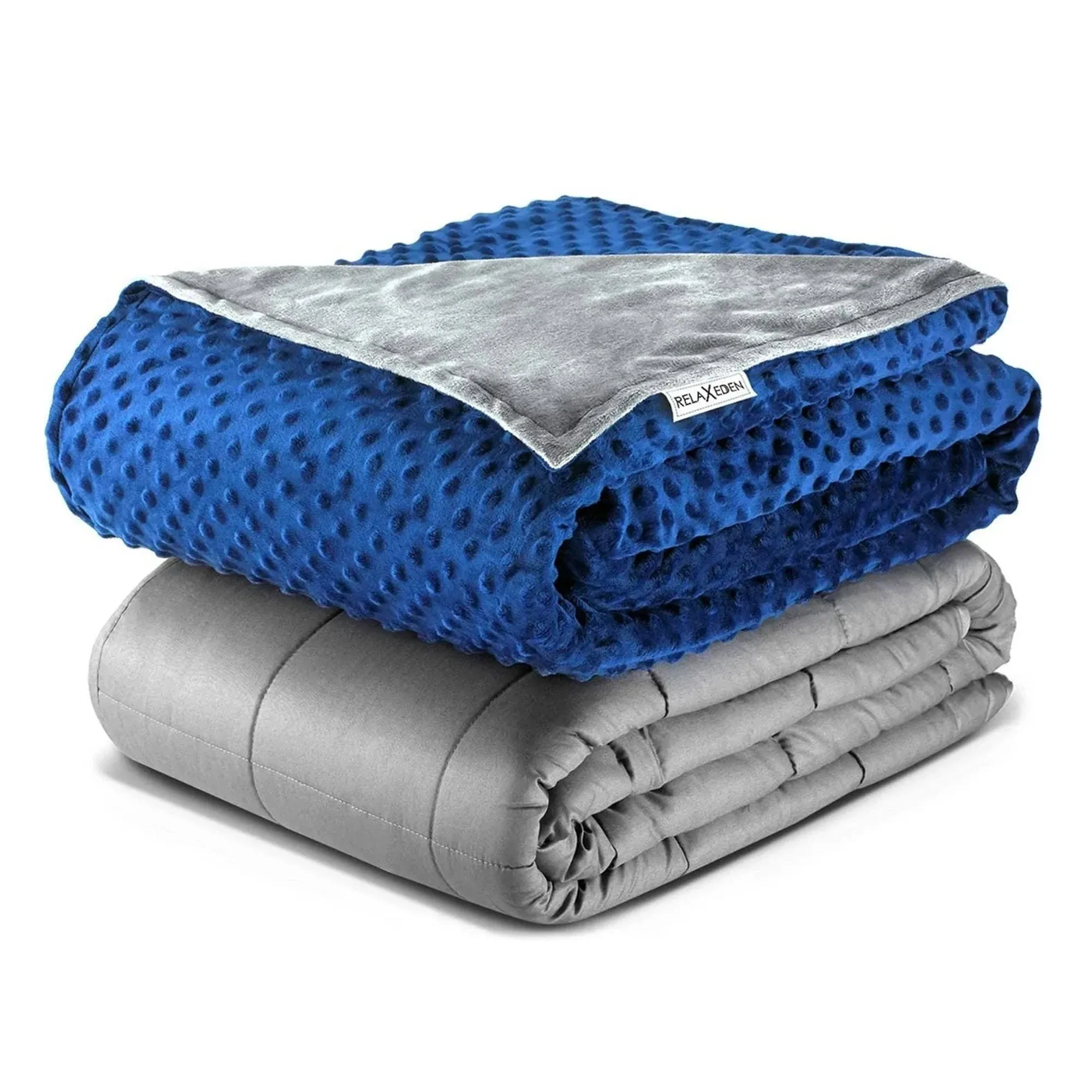 RELAX EDEN Adult Cotton Weighted Blanket w/ Navy Cover, 60 x 80 In, 20 Lb, Gray