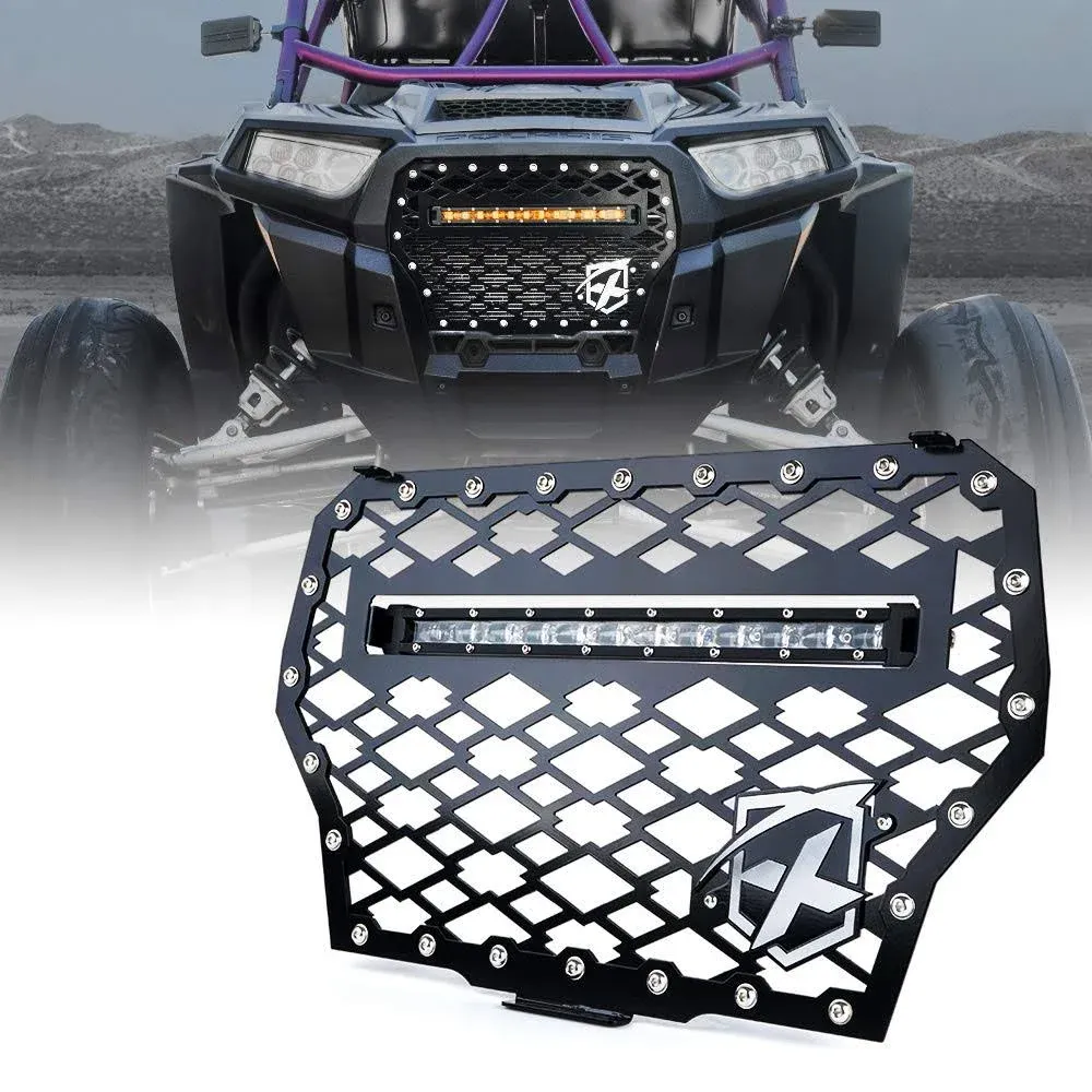 RZR 1000 XP Turbo Black Steel Mesh Grille with 60W LED Lightbar | Xprite UTV-PG-G2+C6A-SSS