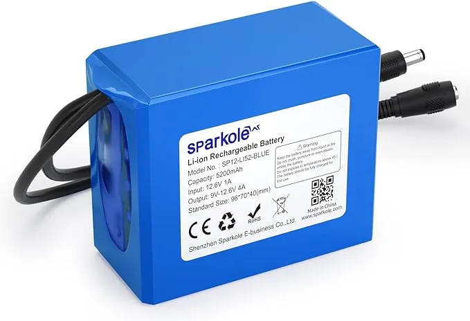 SPARKOLE 12V Battery Pack Rechargeable 5200mAh Lithium Ion Battery for LED Strip/CCTV Camera/Electronic Organ/Optical Network Unit/Router,Portable 12 Volt Battery DC5521 Interface (Blue)