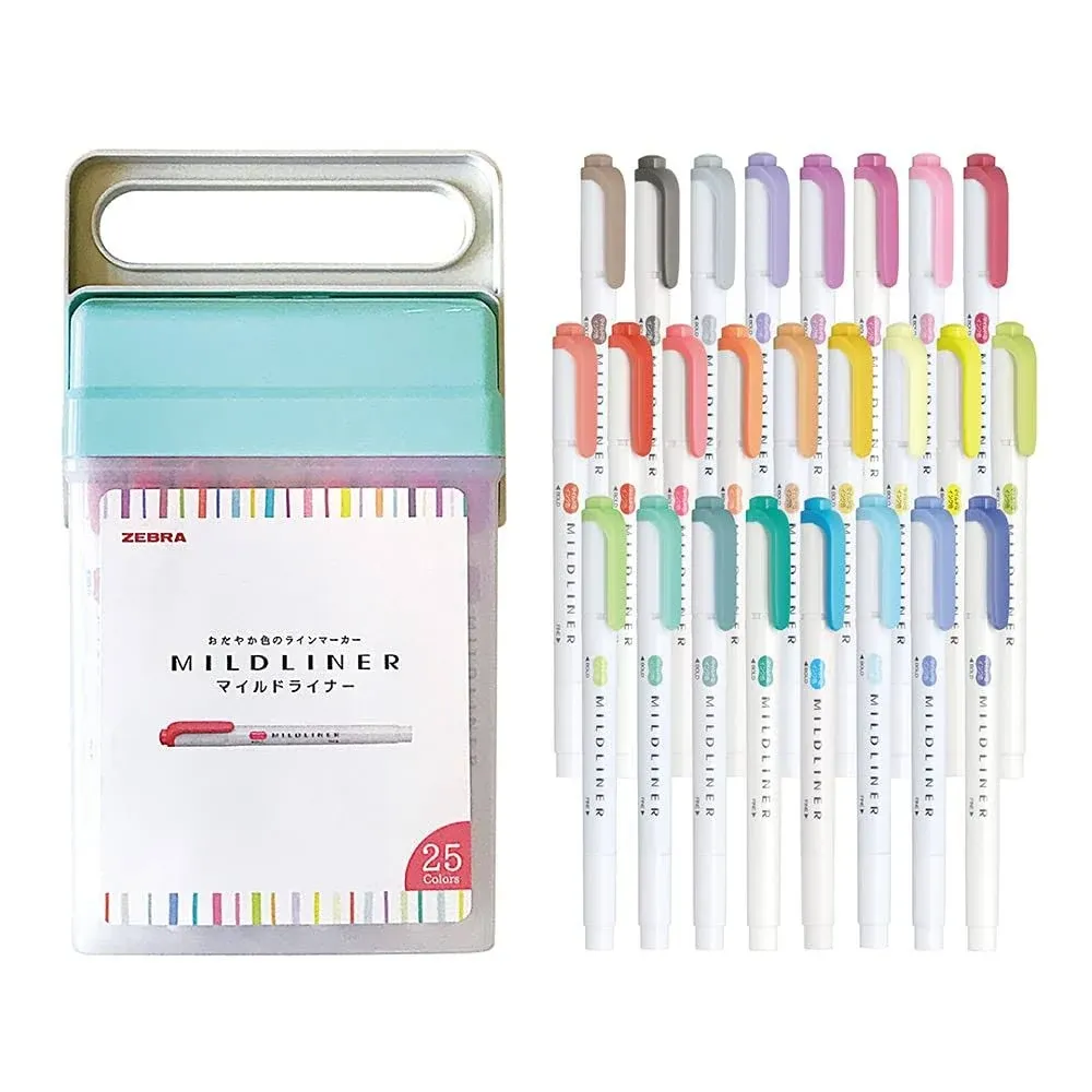 Zebra Mildliner Highlighter, 25 Colors with Box Case