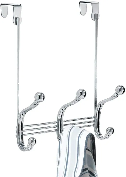 InterDesign 53070 Chrome Finish York Lyra 6 Hook Over The Door Rack