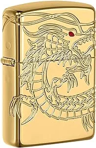 Zippo Chinese Dragon Armor High Polish Gold Plate Pocket Lighter