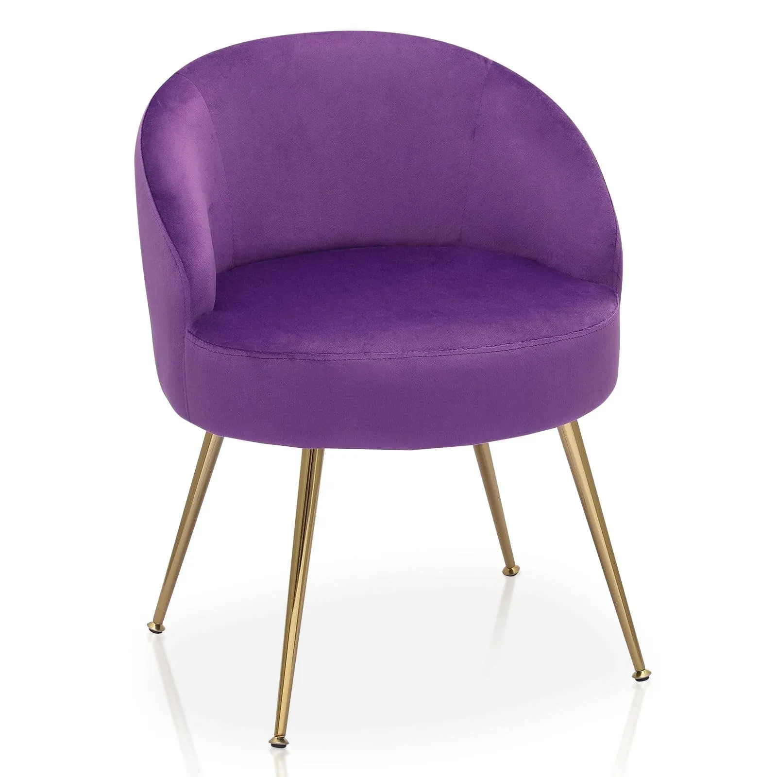 MoNiBloom Upholstered Velvet Accent Chair Girl's Purple Vanity Chair, Mid-Century Modern Barrel Chair w/Golden Metal Legs, Retro Leisure Reading Comfy Lounge Chair for Living Room Bedroom