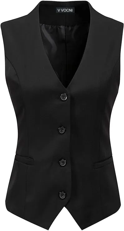 Design by Olivia Women's Fully Lined Button Up V-Neck Tuxedo Suit Vest Waistcoat