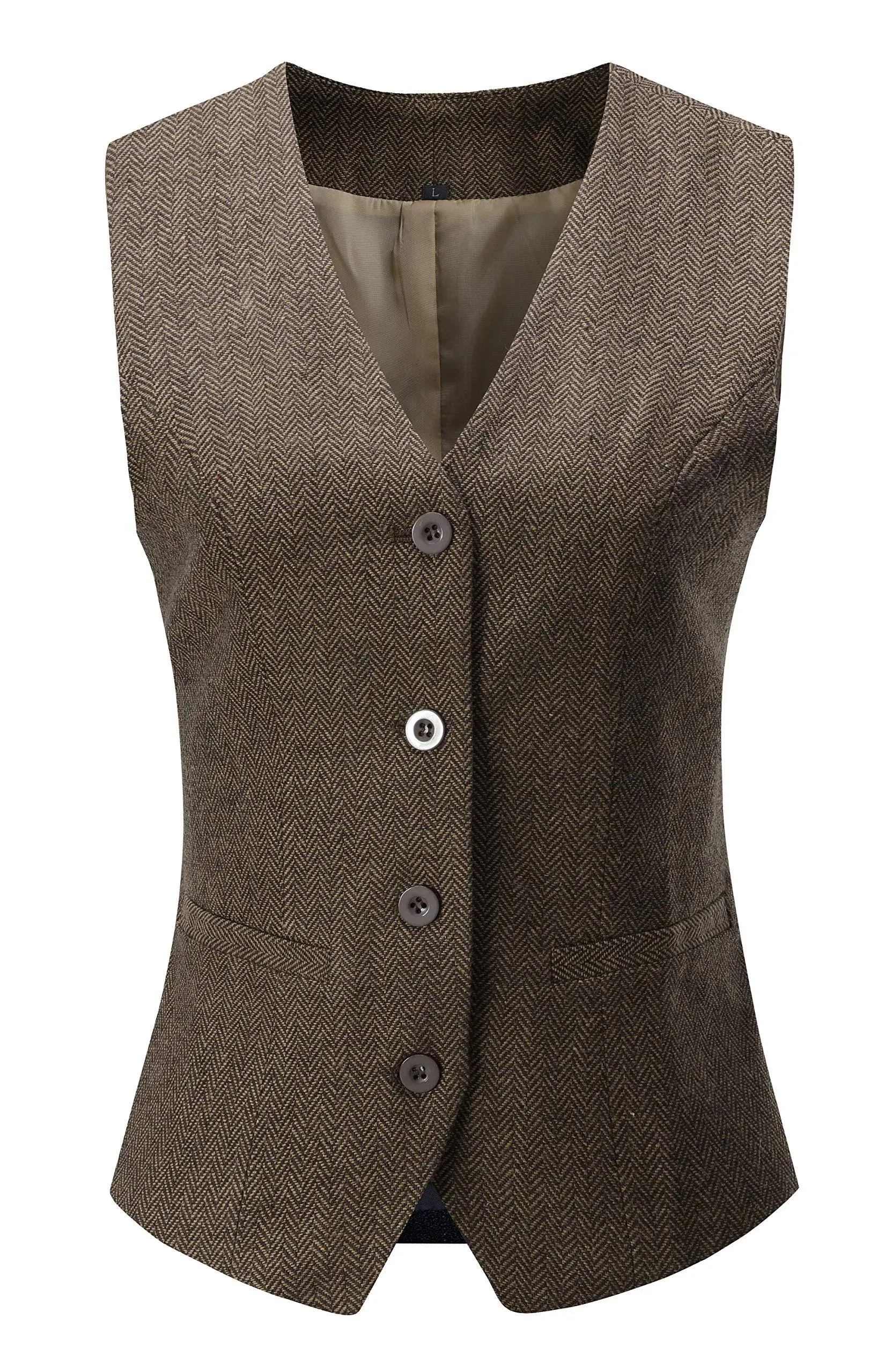 V VOCNI Women's Fully Lined 4 Button V-Neck Economy Dressy Suit Vest Waistcoat