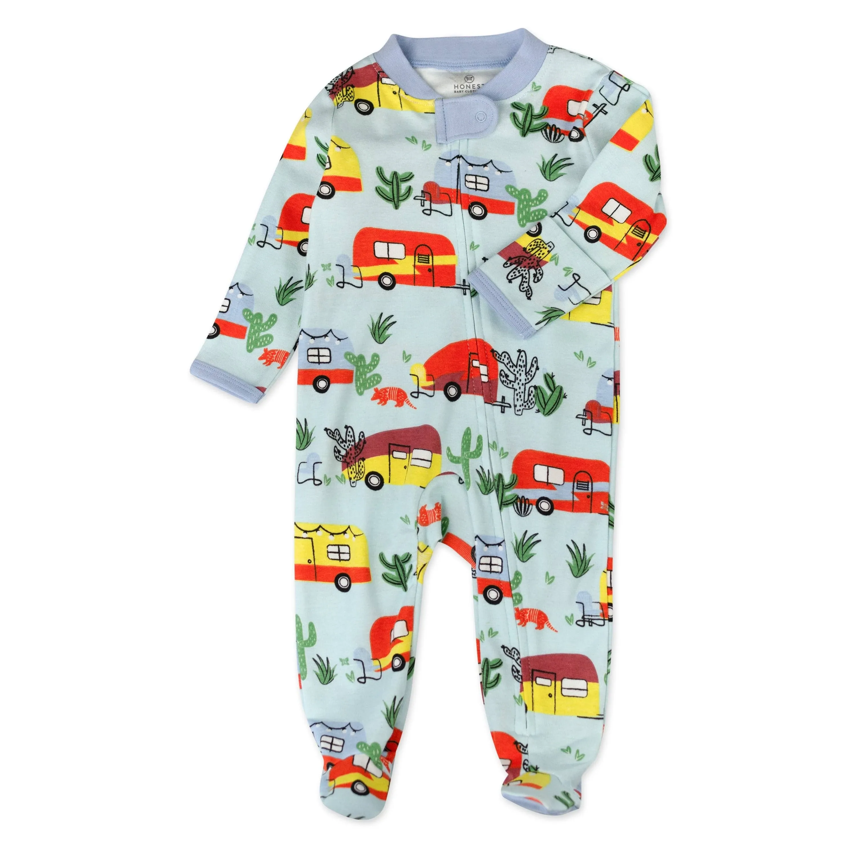 HonestBaby Sleep and Play Footed Pajamas One-Piece Sleeper Jumpsuit Zip-front PJs Organic Cotton for Baby Boys, Unisex