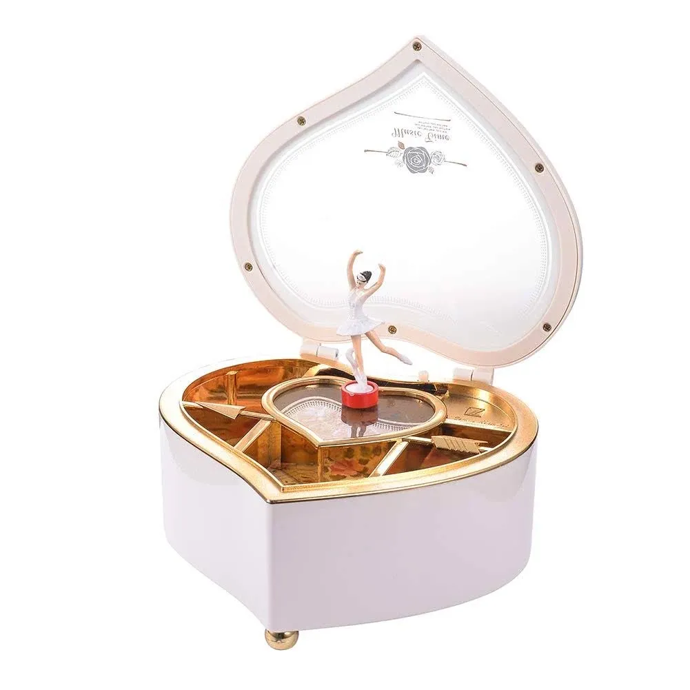  Heart Musical Jewelry Box, Musical Jewelry Storage Box with Dancing White