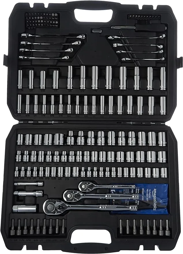 Amazon Basics Mechanic&#039;s Tool Socket Set With Case, 201-Piece