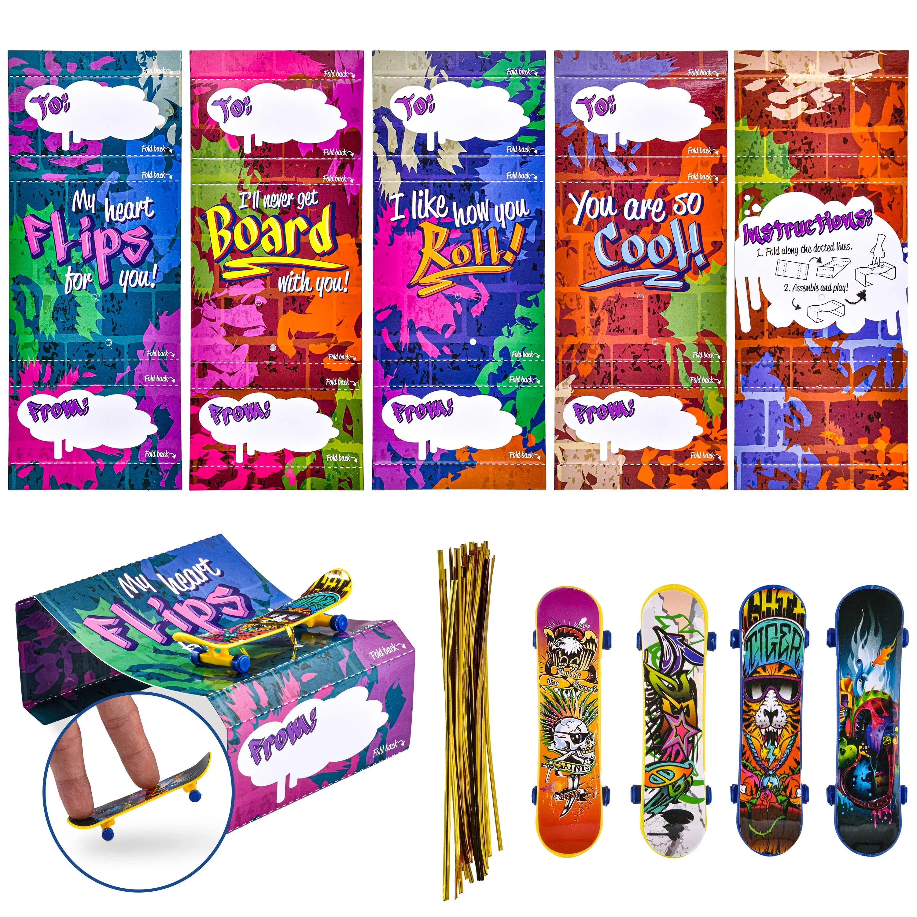 Valentines Day Cards with Finger Skateboards for Kids Valentine Gifts