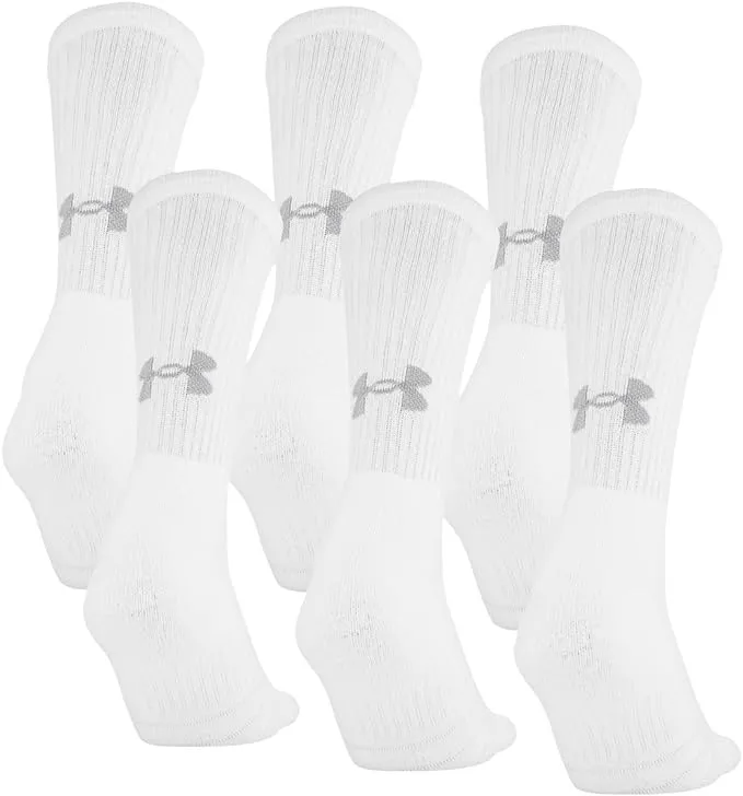 Under Armour Adult Training Cotton Crew 6 Pack Socks White XL