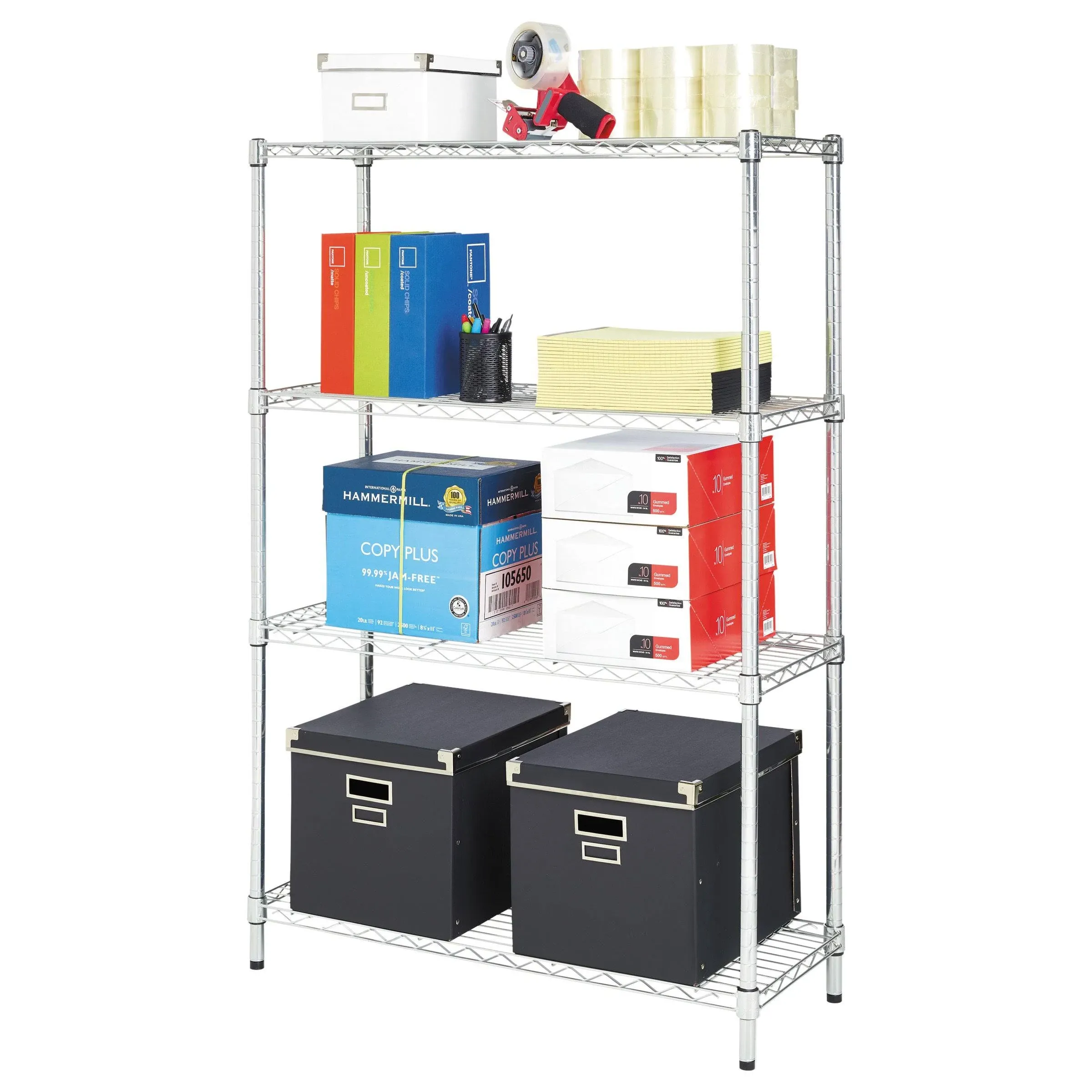 Alera Residential Wire Shelving, Four-Shelf, 36w x 14d x 54h, Silver (SW843614SR)