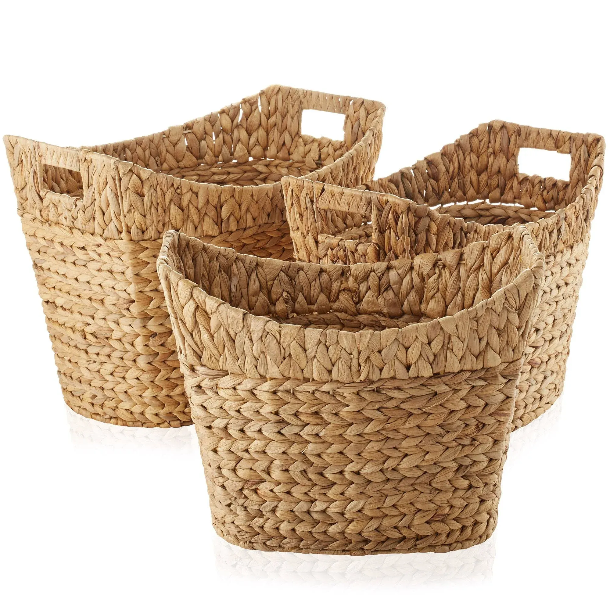 Casafield Set of 3 Water Hyacinth Oval Baskets with Handles, Woven Storage Totes ...