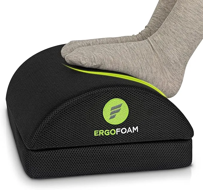 ErgoFoam Foot Rest for Under Desk at Work - Chiropractor Endorsed 2in1 Adjustable Premium Under Desk Footrest - Ergonomic Desk Foot Rest with High-Density Compression-Resistant Soft Foam (Black, Mesh)