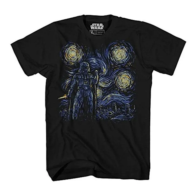 Star Wars Starry Night Darth Vader Van Gogh Men's Adult Graphic T-Shirt Black