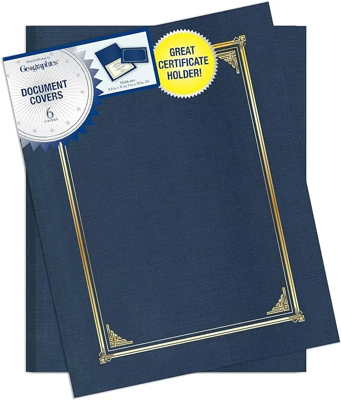 Geographics Certificate Document Cover, Linen Stock, Navy Blue - 6 pack