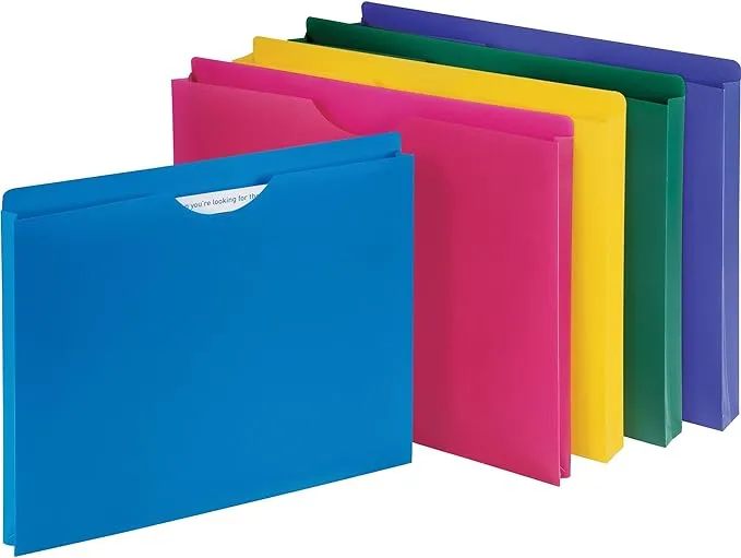 1InTheOffice Poly File Jacket File Folder, Letter 1" Expanding File Jacket, 10-Pack, Assorted