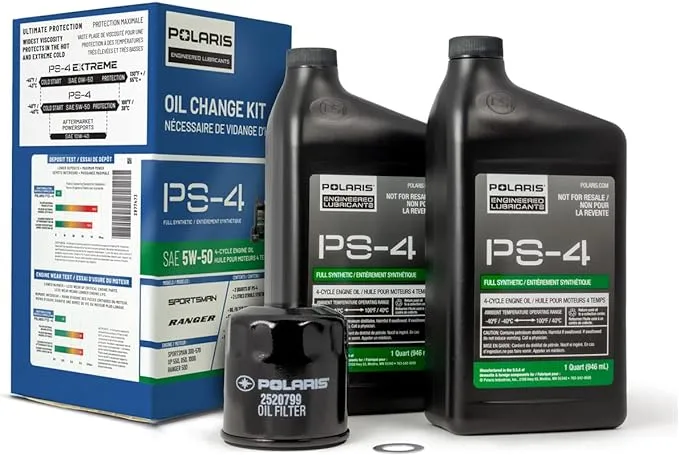 Polaris Off Road Oil Change Kit for Scrambler XP 1000 & 850, Sportsman XP 1000 & 850, ACE 500, RANGER 500 Models and More, 2 Quarts of PS-4 5W-50 Full Synthetic Oil, 1 Oil Filter, 1 Washer - 2877473