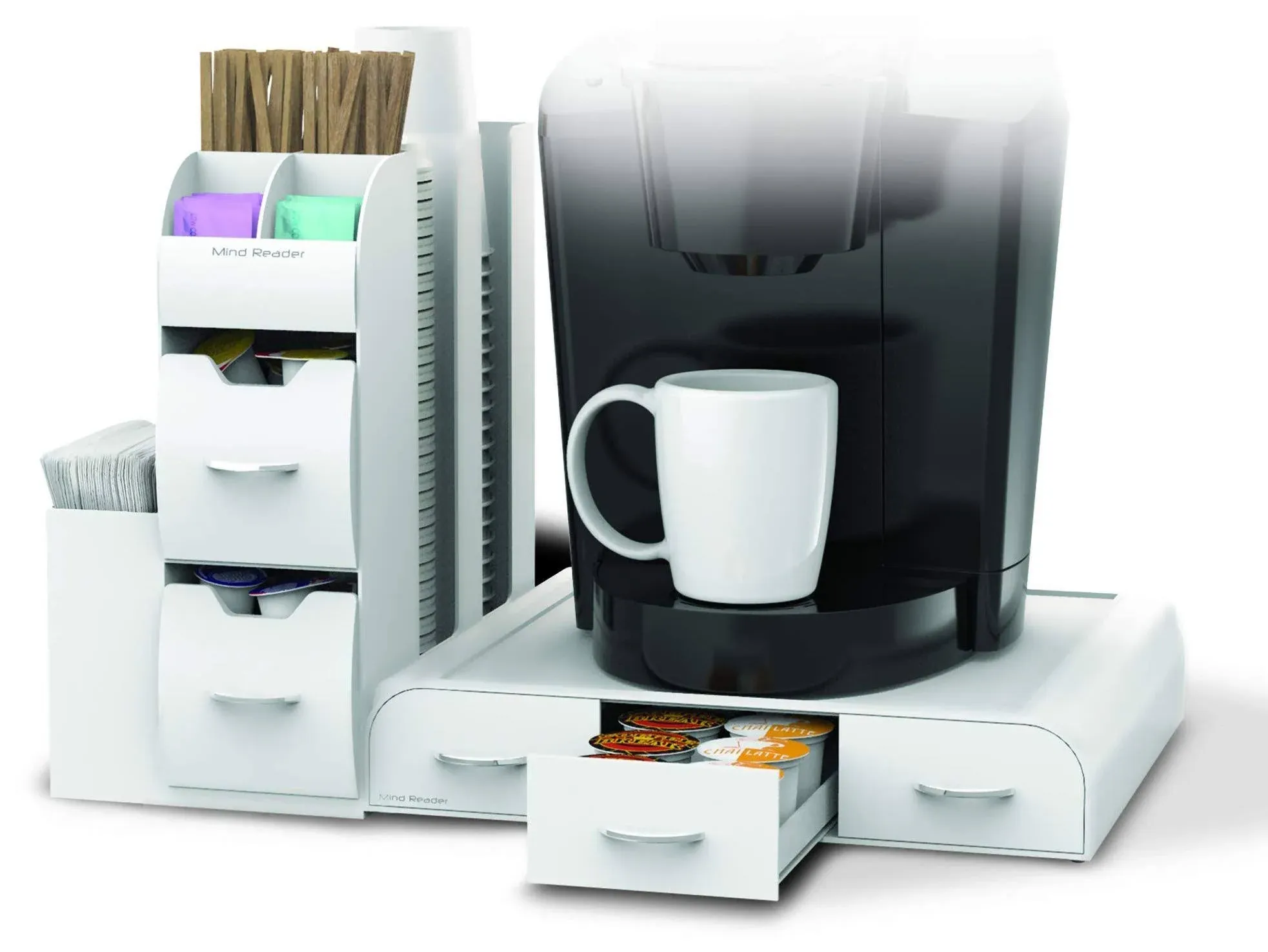 Mind Reader 2-Piece K-Cup Coffee Pod Drawer and Condiment Organizer Caddy, White