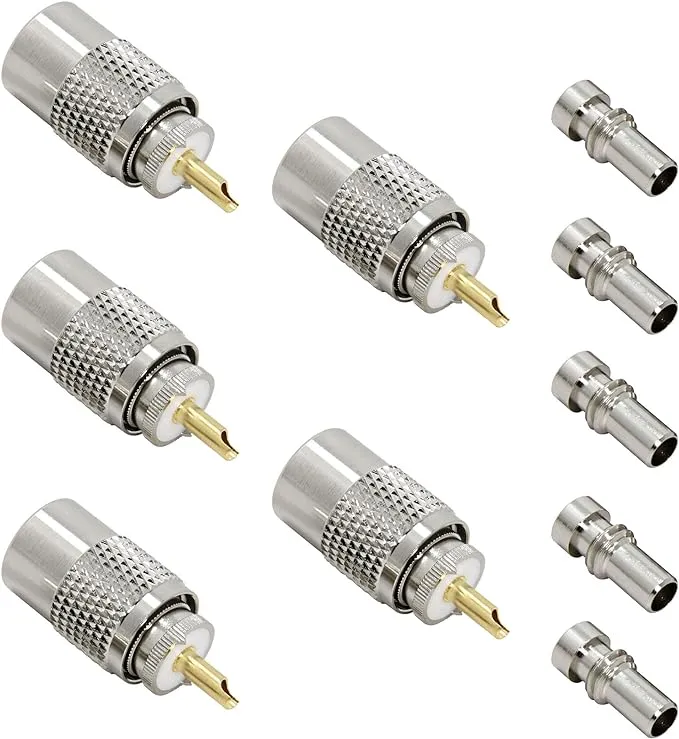 PL 259 Connectors, 5-Pack PL-259 UHF Male Solder Connector Plug with 