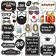 80th Birthday Photo Booth Props - 31-pc Selfie Props with 8 x 10-Inch Sign, 4...