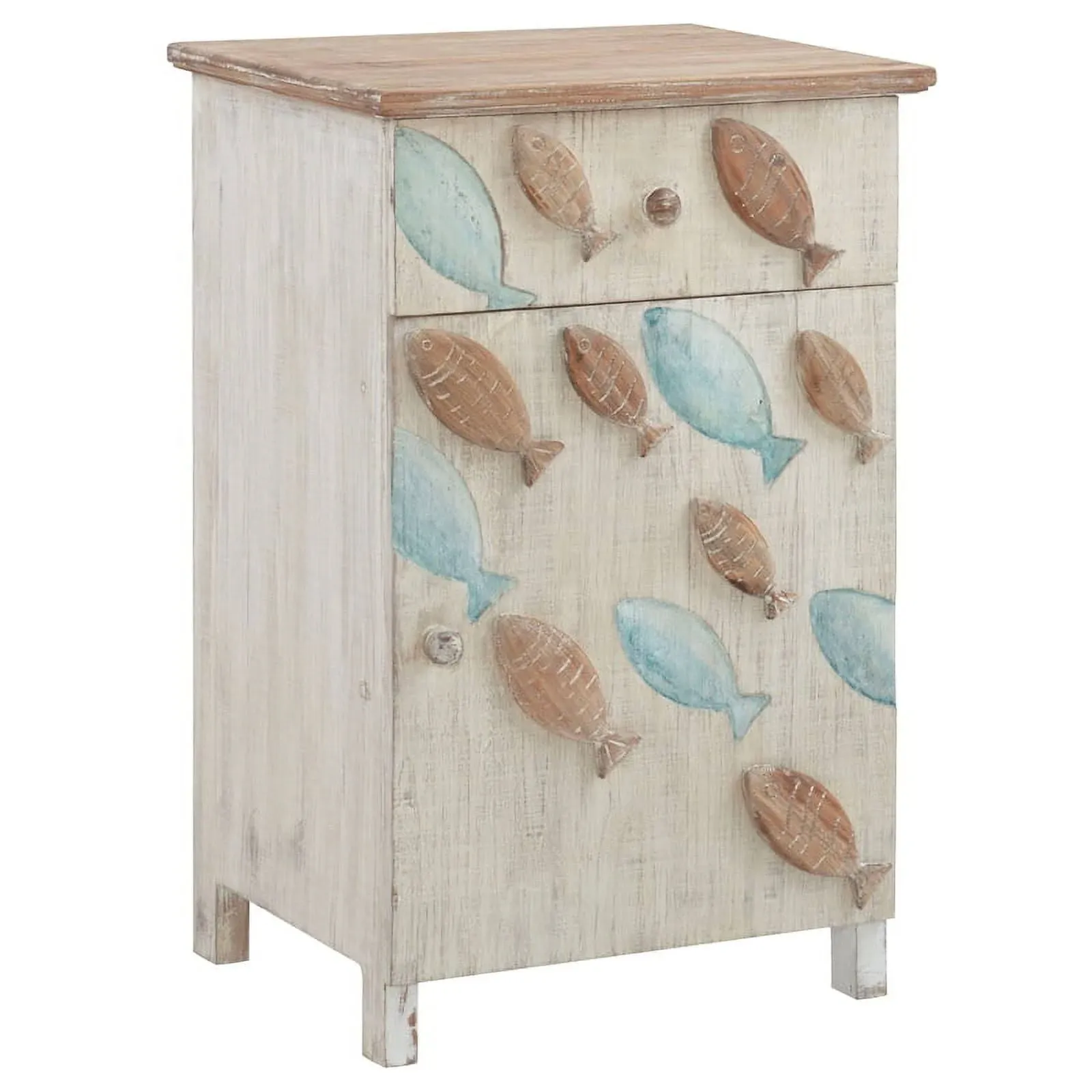 Linon Hays Wood Storage Carved Fish End Table Drawer & Shelf in Distressed White - Beach Style - Side Tables And End Tables - by Homesquare | Houzz