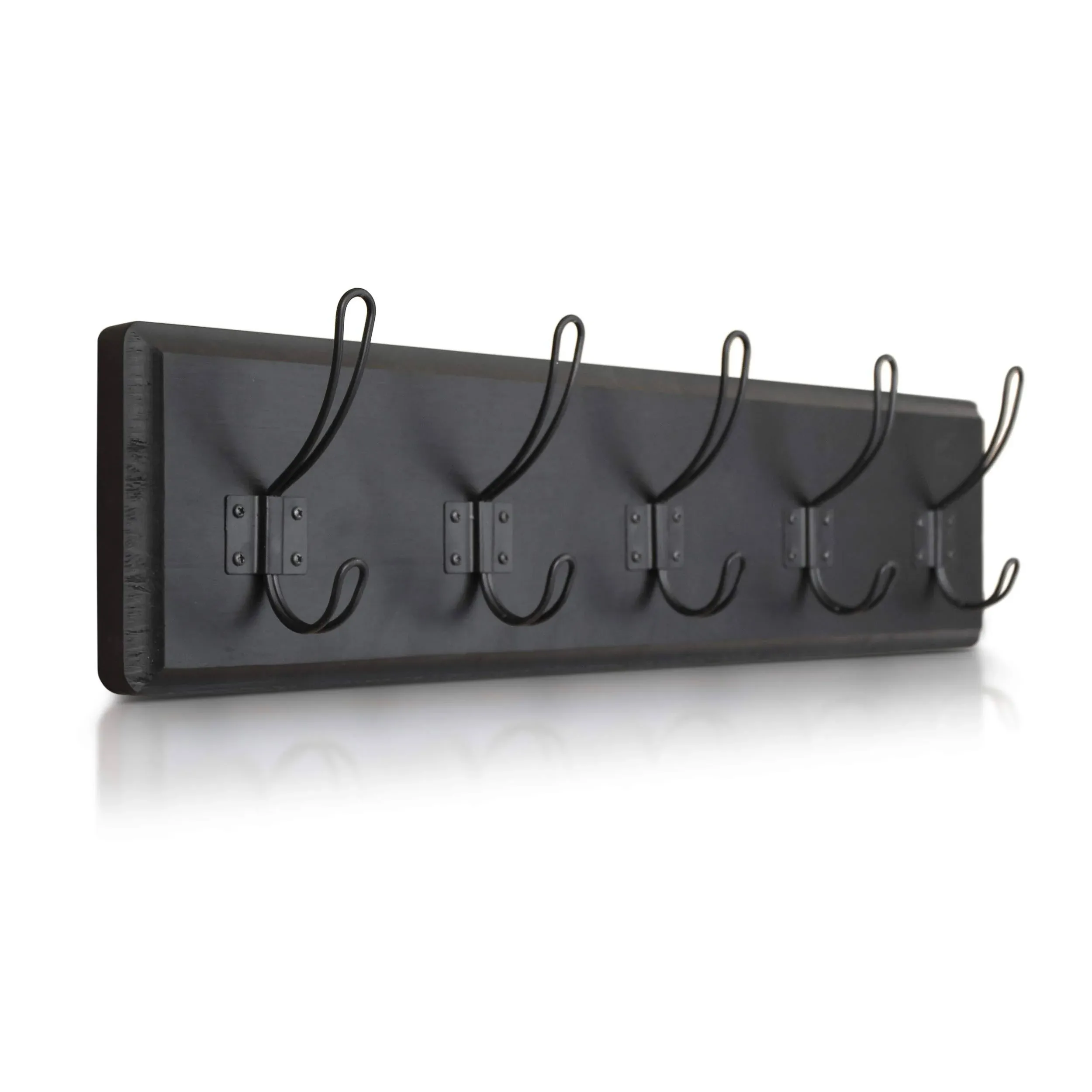 Rustic Coat Rack with 5 Hooks - Black Wall Mounted 24&#034; Coat Rack - Solid Pine...