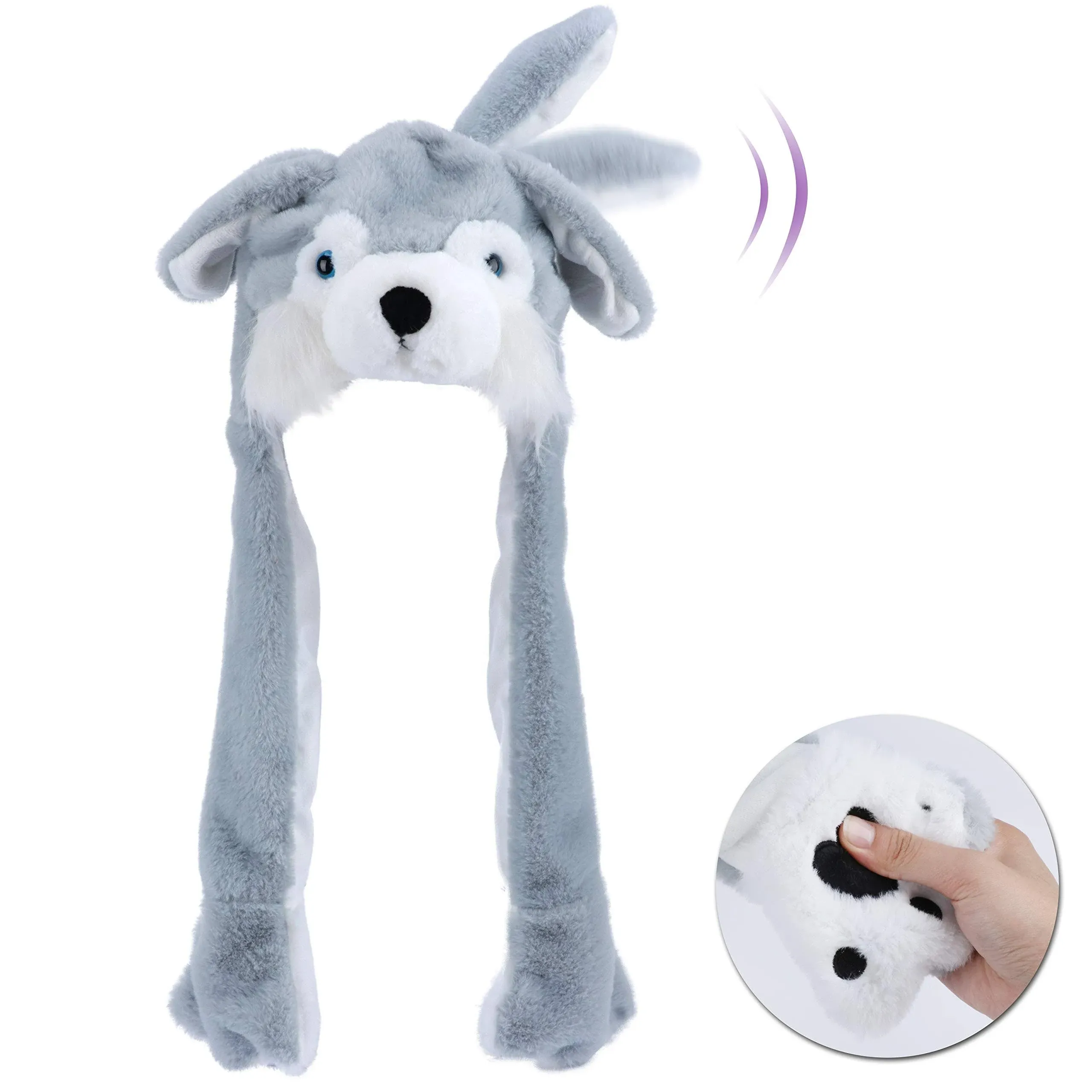 Hopearl Husky Hat with Ears Moving Jumping Pop Up Beating Hat Plush Holiday ...