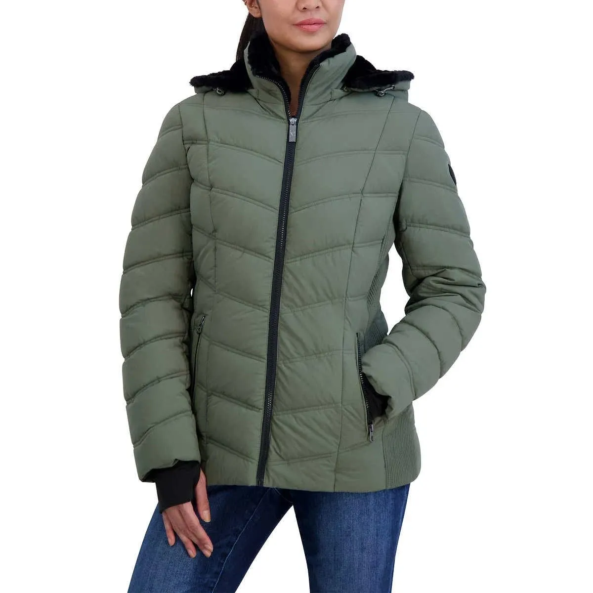 Ladies Nautica puffer jacket. NWT. Size x-large. Detachable Sherpa lined hood.