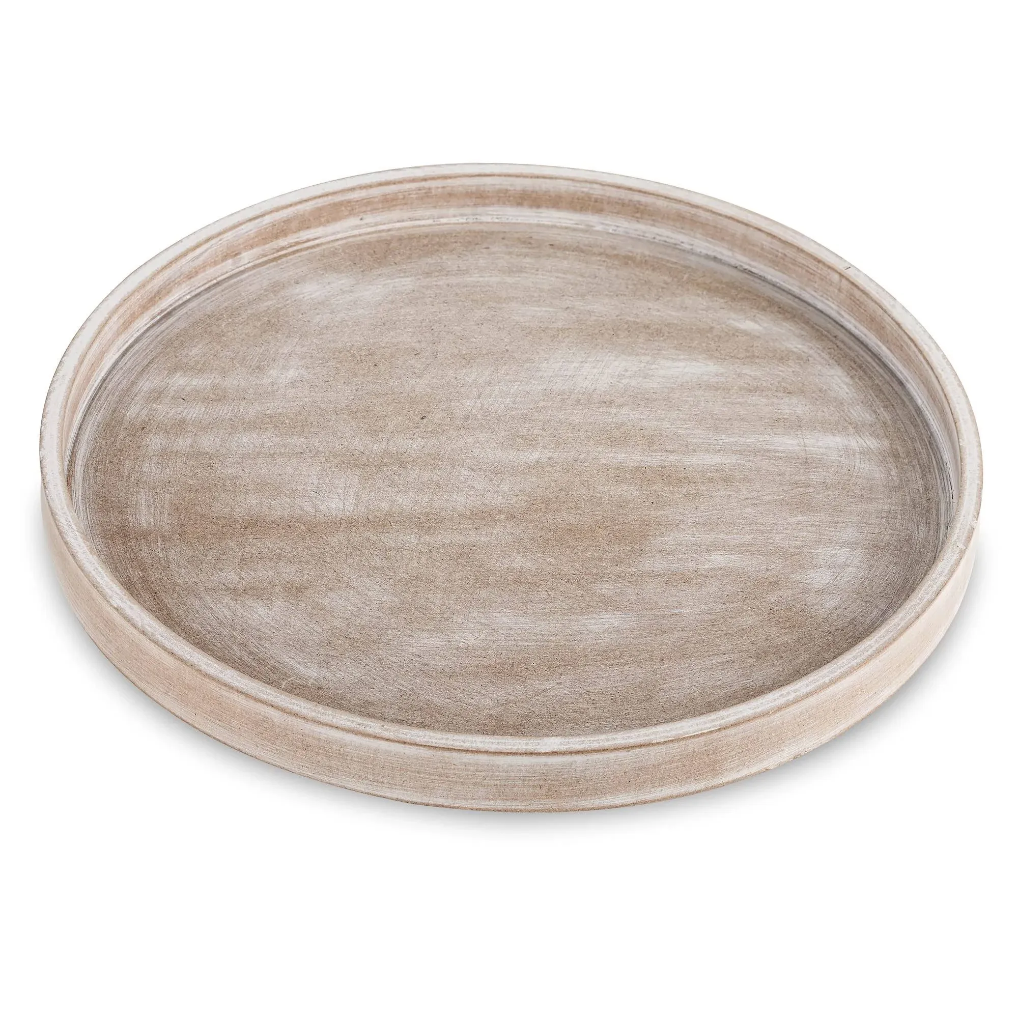 Hanobe Decorative Coffee Table Tray White Washed Wood Tray Round Rustic Woode...