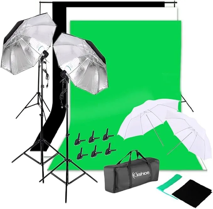 Background Support System, Green Screen Kit, 1350W 5500K Umbrella Continuous Lighting Kit for Photo Studio Product, Portrait and Video Shoot Photography