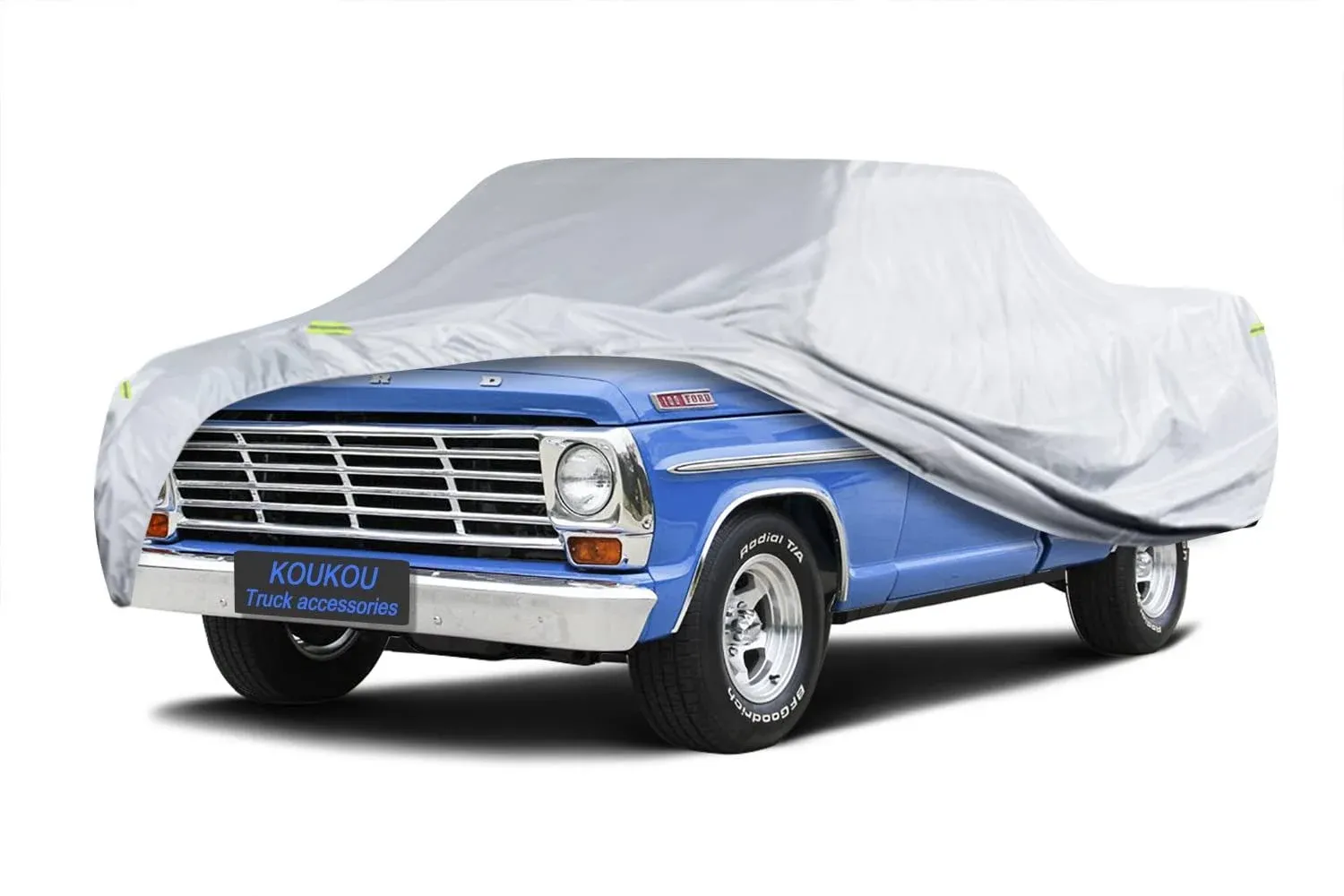 KouKou Truck Cover Waterproof All Weather, 6 Layers Full Pickup Cover, Universal Fit for Chevy C10, Ford F100, RAM 1500, Sierra 1500, Silverado 1500 Regular Cab Single Cab Truck. (up to 210 inches)