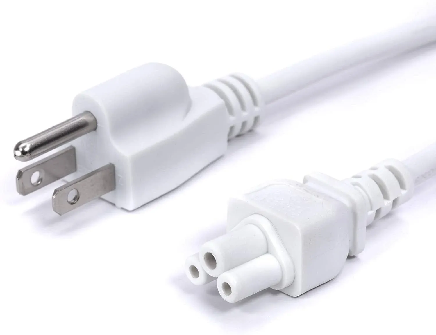 3 Prong AC Power Cord - NEMA 5-15P to C5 - 18 AWG - Mouse Ears - White, 15 Feet