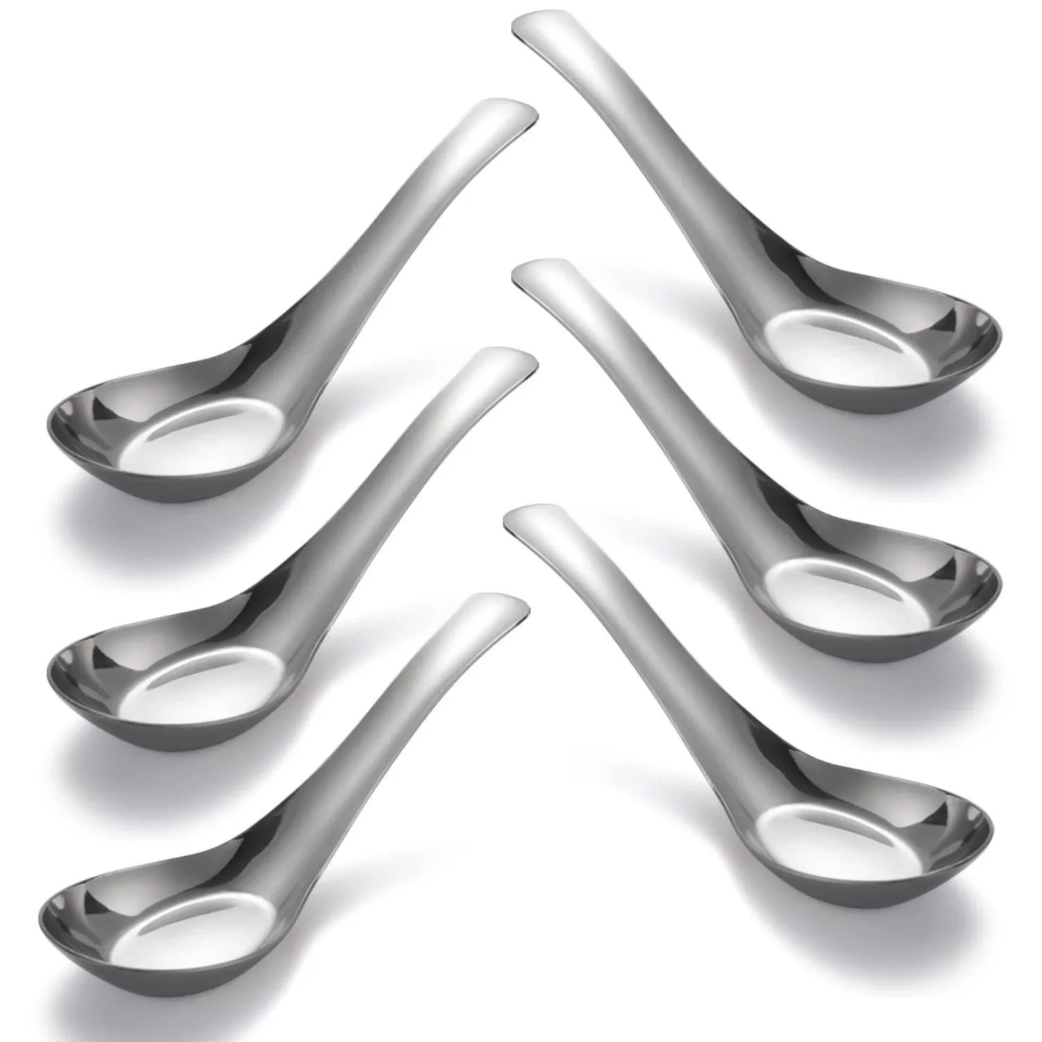 Soup Spoons Stainless Steel Dinner Spoons Set of 6 Chinese Soup Spoon Mirror Pol