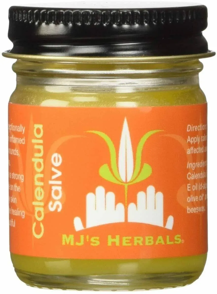 MJ’s Herbals Calendula Salve | Skin Soothing Balm, Calendula Ointment, Eczema Cream, Diaper Rash, Scar Treatment, Bug Bite Itch Relief | Organic Calendula Cream w/Propolis Beeswax (1 oz)