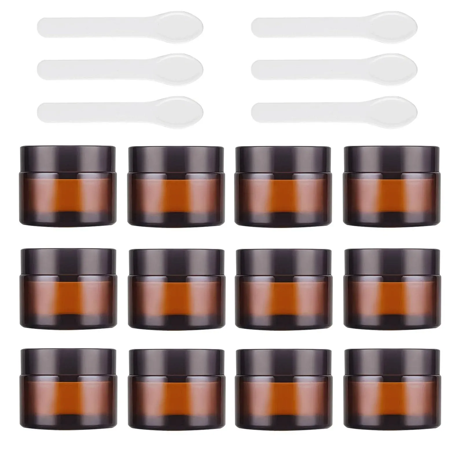  1 oz Round Amber Glass Jar with Inner Liners and Black Lid (12pcs) 