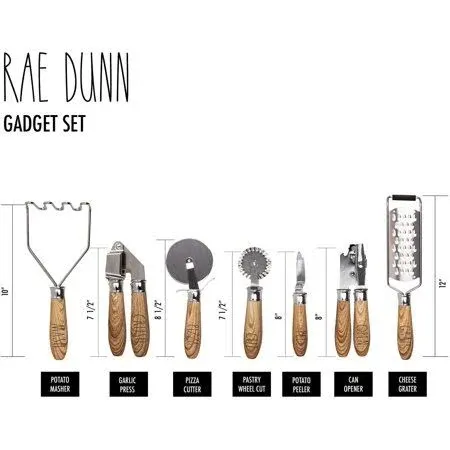 Rae Dunn Everyday Collection 7 Piece Wooden and Stainless Steel Kitchen Gadget