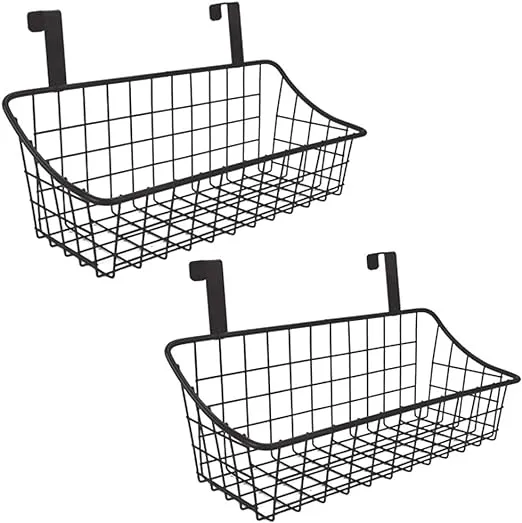 LeleCAT Basket with hook Grid Storage Basket, Hang it behind a door or on a railing, Over the Cabinet Door, Small, BLack,2 Pack