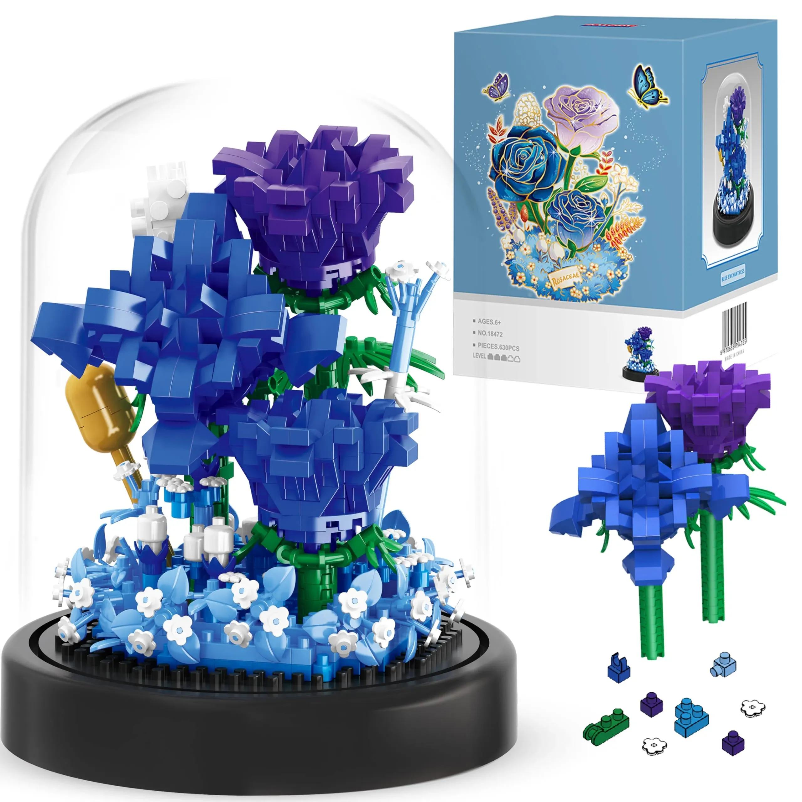 Cieyan Flower Bouquets Building Sets, 630pcs Building Blocks, Blue Rose Building ...