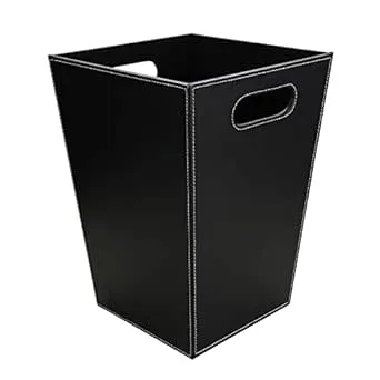 KINGFOM Classic Pu Leather Trash Can Wastebasket, Garbage Container Bin with Han