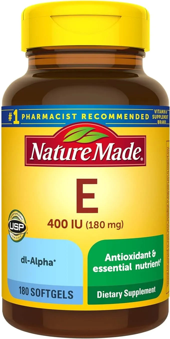 Nature Made Vitamin E 180 mg (400 IU) dl-Alpha, Dietary Supplement for Antioxidant Support, 180 Softgels, 180 Day Supply